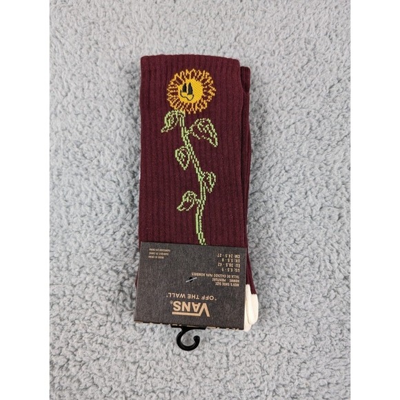 Vans Other - Vans Crew Socks Mens Womens 6.5-9 Burgundy Red Sunflower Plants Floral Athletic